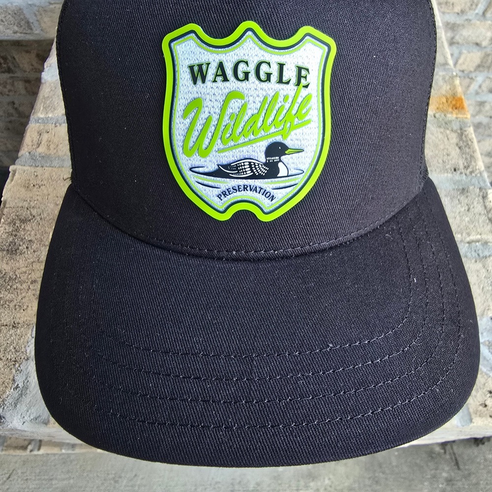 Waggle Wildlife Preservation Trucker Hat Black Neon Green Loon Snapback Cap‎